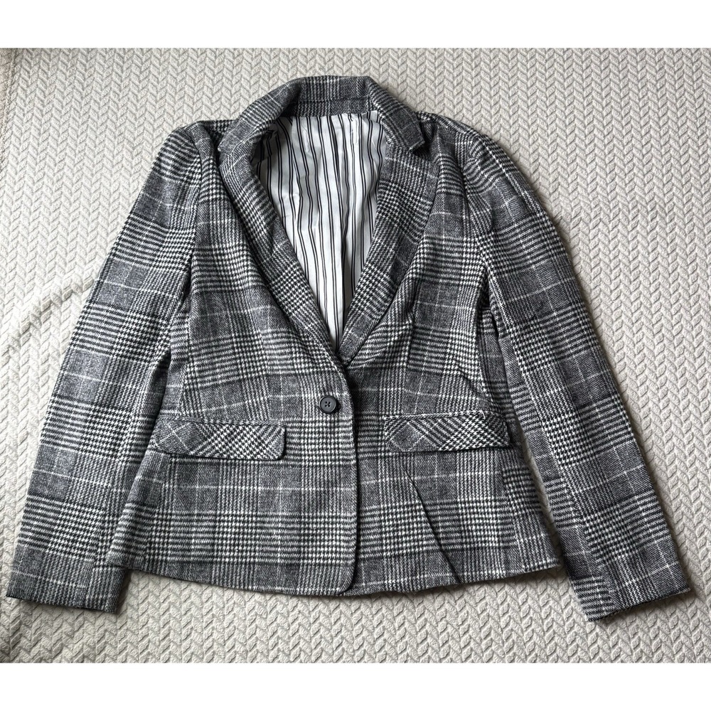 Women's Black & White Regent Blazer Plaid Jacket Office Professional Upscale